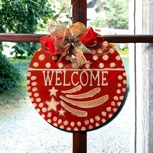 Handpainted Welcome wood sign  with polka-dots and Stars